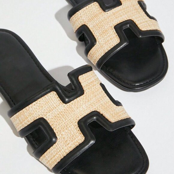 Black Bohemian Women's Color Block Flat Sandals - Picture 3 of 5